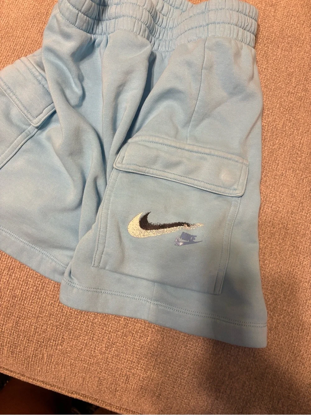 Nike Kids Light Blue Cargo Shorts with Swoosh